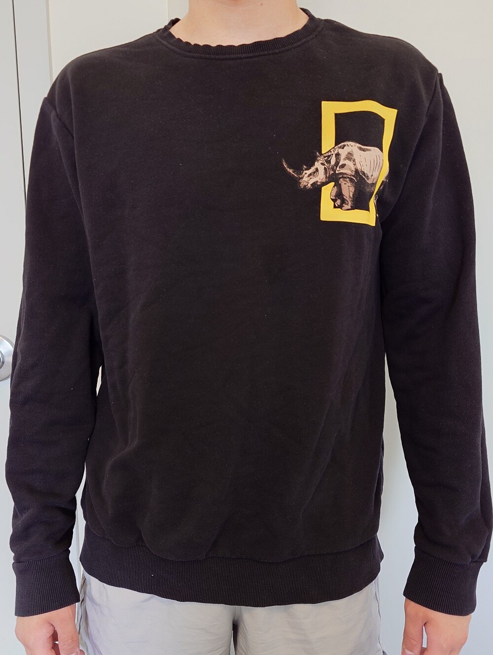 National Geographic Black Crewneck Sweater with Yellow Accent